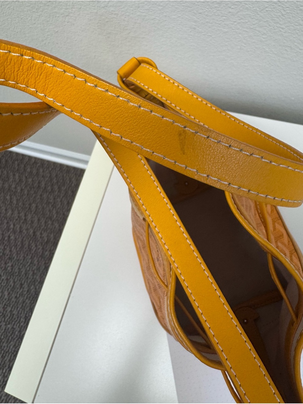 Yellow Goyard Chevron Drawstring Bucket Bag - Picture 7 of 9